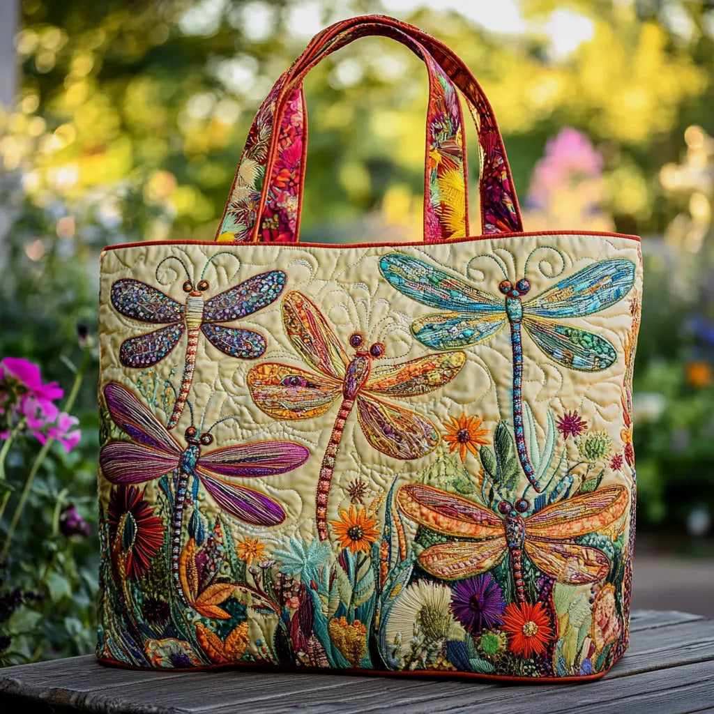 Colorful Dragonflies And Flowers Handmade Handbag
