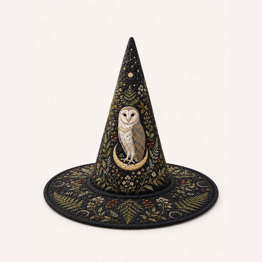 Moonlit Owl Dark Forest Gothic Handcrafted Quilted Witch Hat
