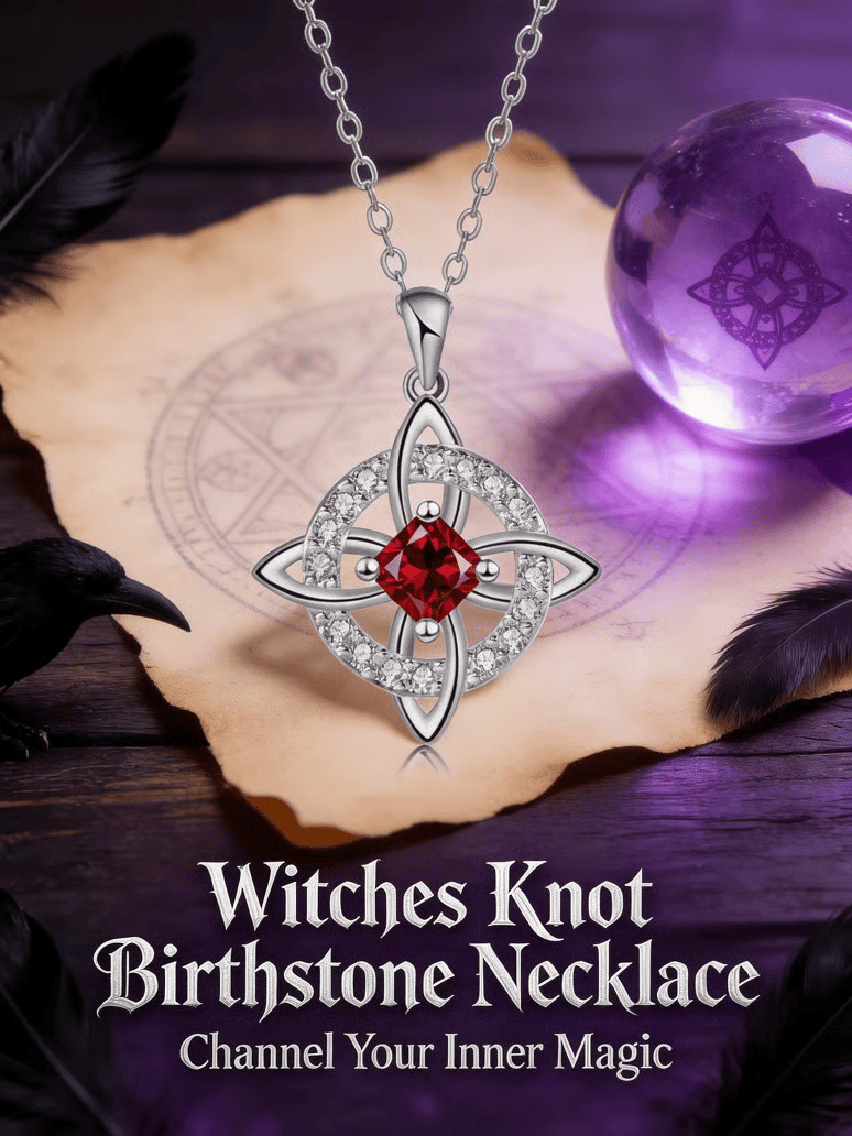 Mystical Birthstone Witches Knot Necklace – Natural Crystal🔮💞