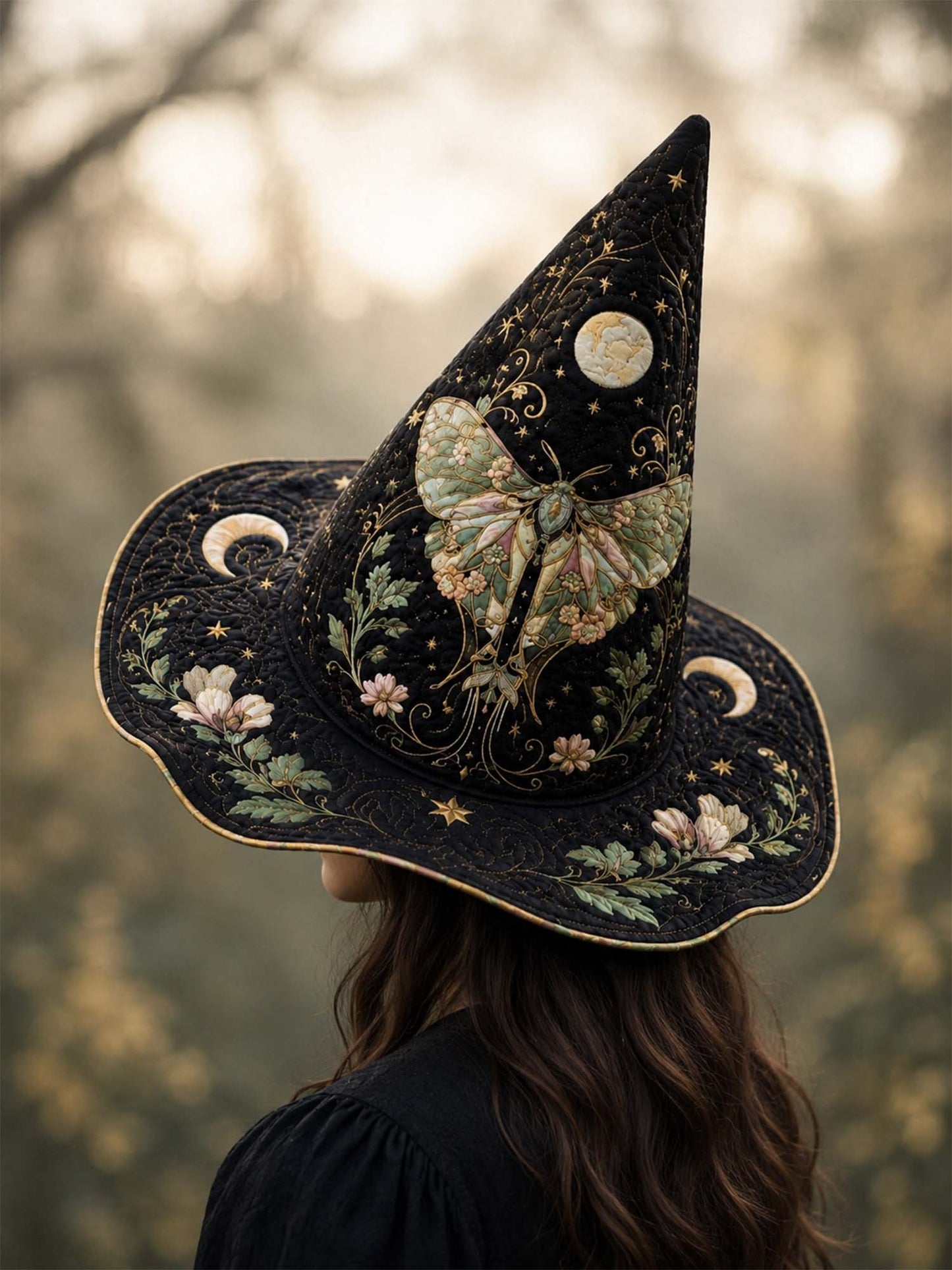 Moth Fairy Victorian Gothic Handcrafted Quilted Witch Hat