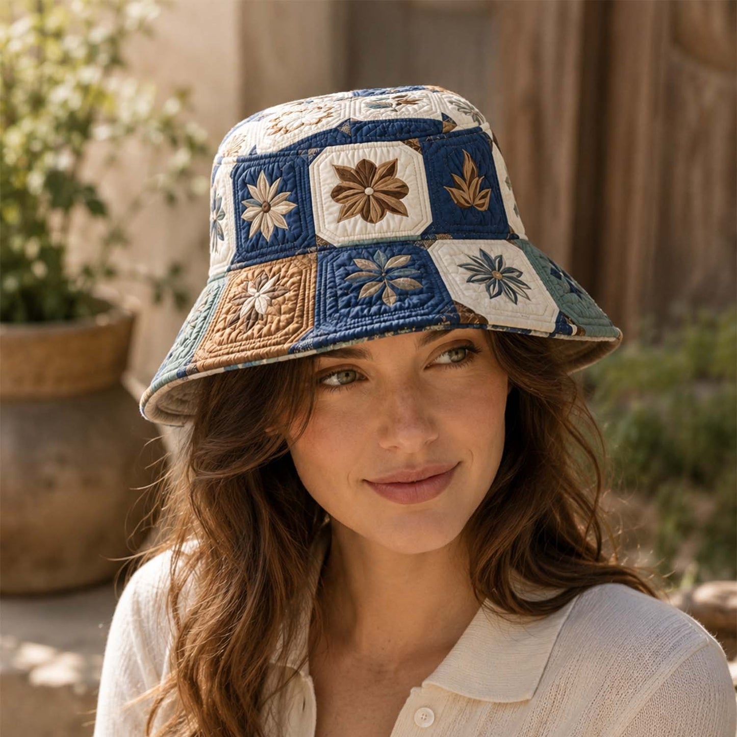 Vintage Boho Floral Quilted Bucket Hat