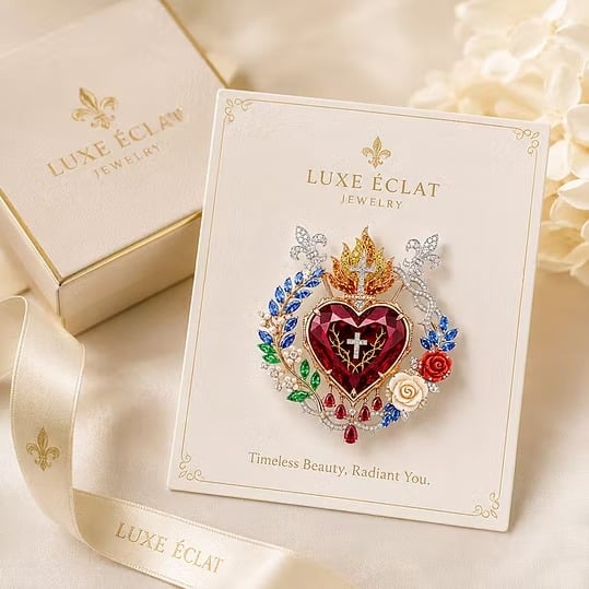 Sacred Heart Floral Gemstone Brooch | Vintage Palace-Inspired Statement Pin