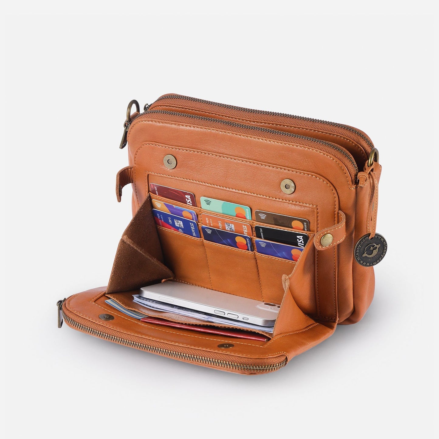Three Layer Leather Crossbody Shoulder