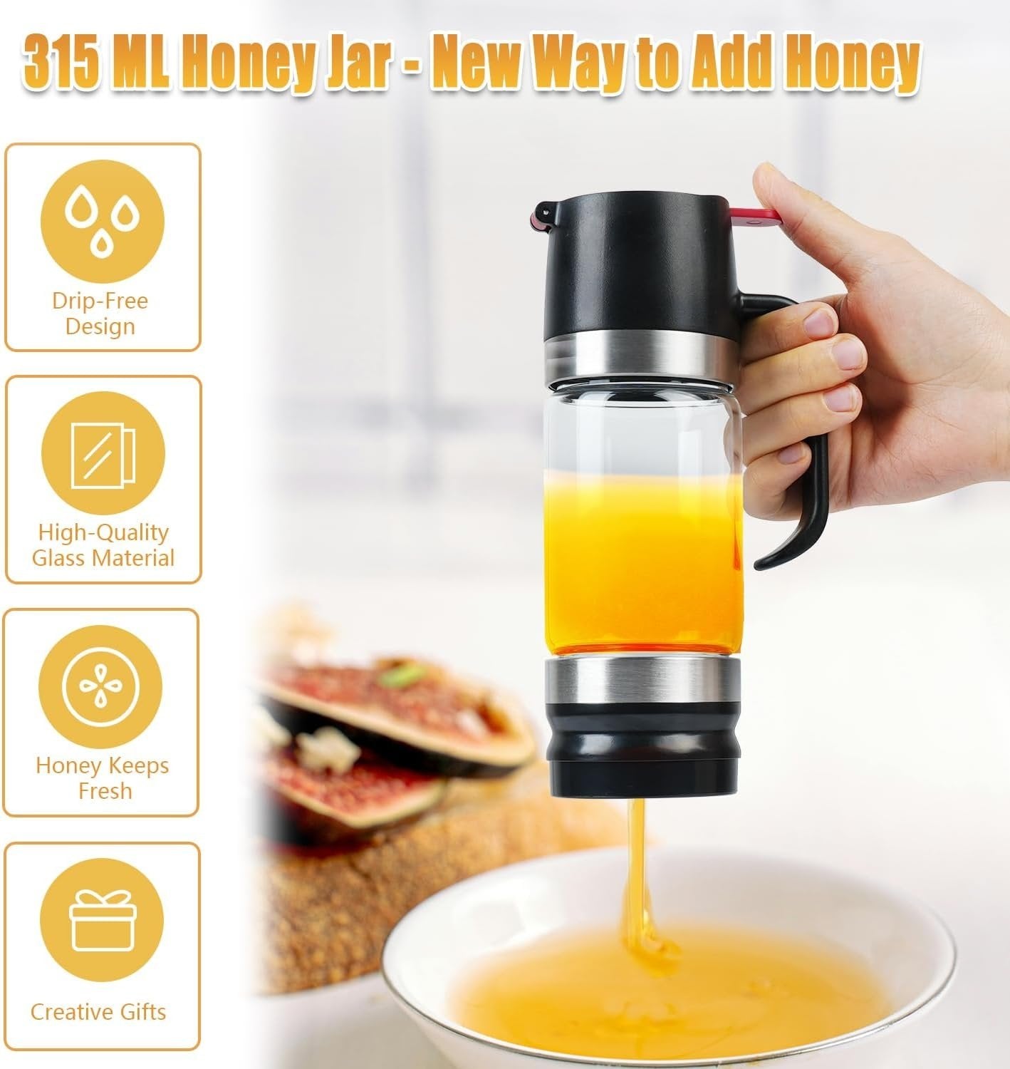 Honey Dispenser No Drip with Base