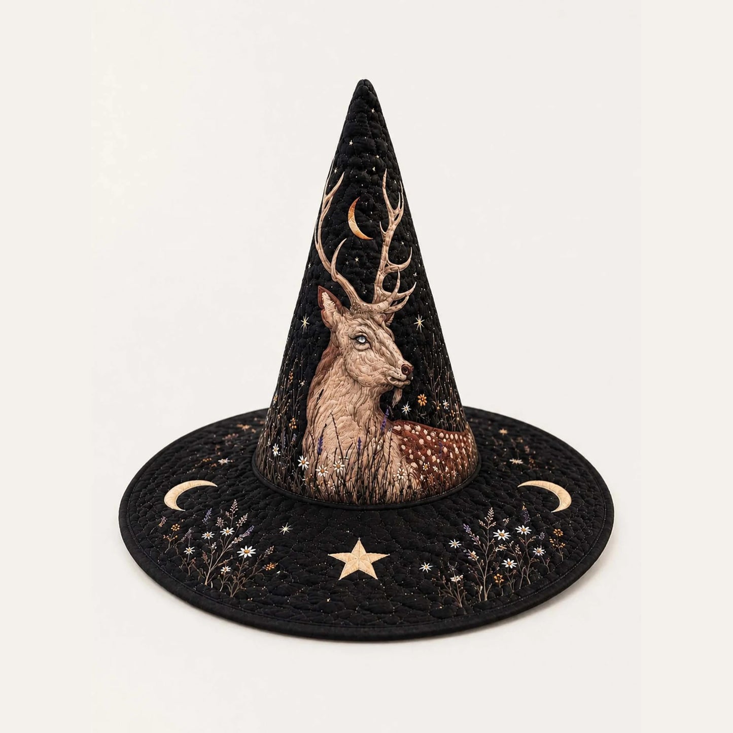 Mystical Deer Gothic Handcrafted Quilted Witch Hat