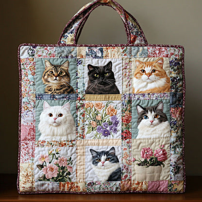 Cozy Flower Cat Handmade Tote Bag