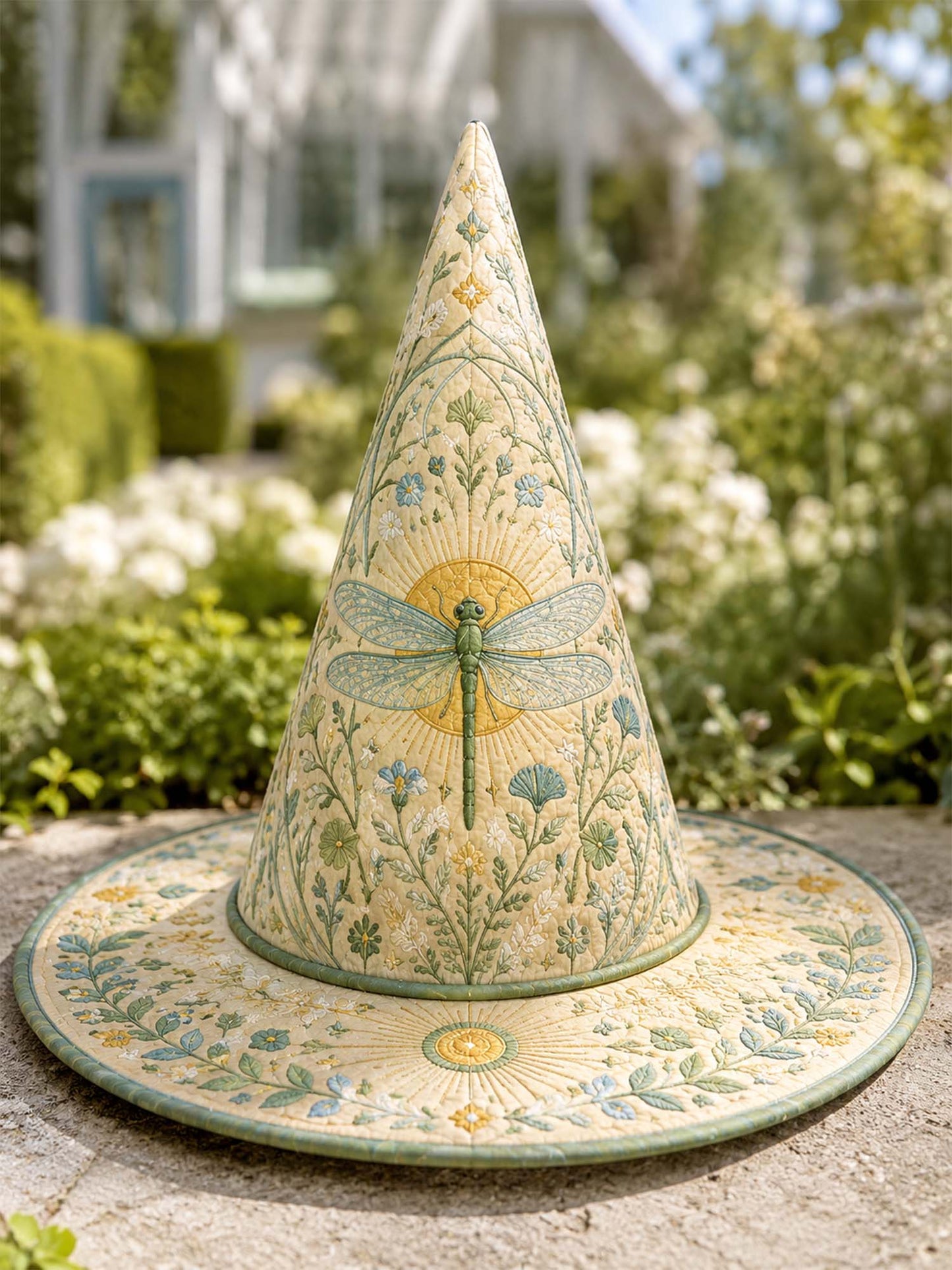 Dragonfly Garden Vintage Fairy Handcrafted Quilted Witch Hat