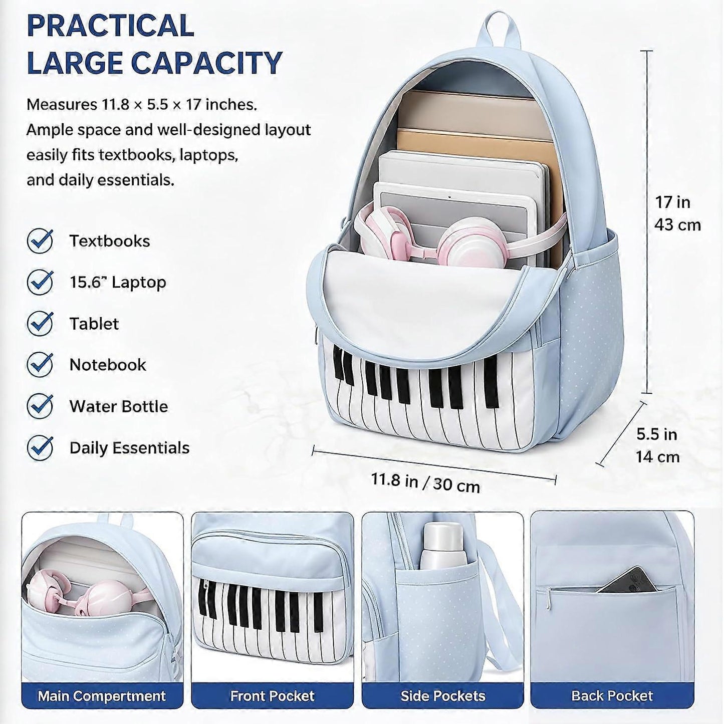 Piano Backpack – Whimsical Polka Dot Music Daypack