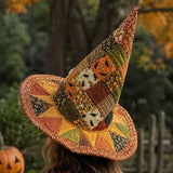Vintage Harvest Pumpkin Handcrafted Quilted Witch Hat