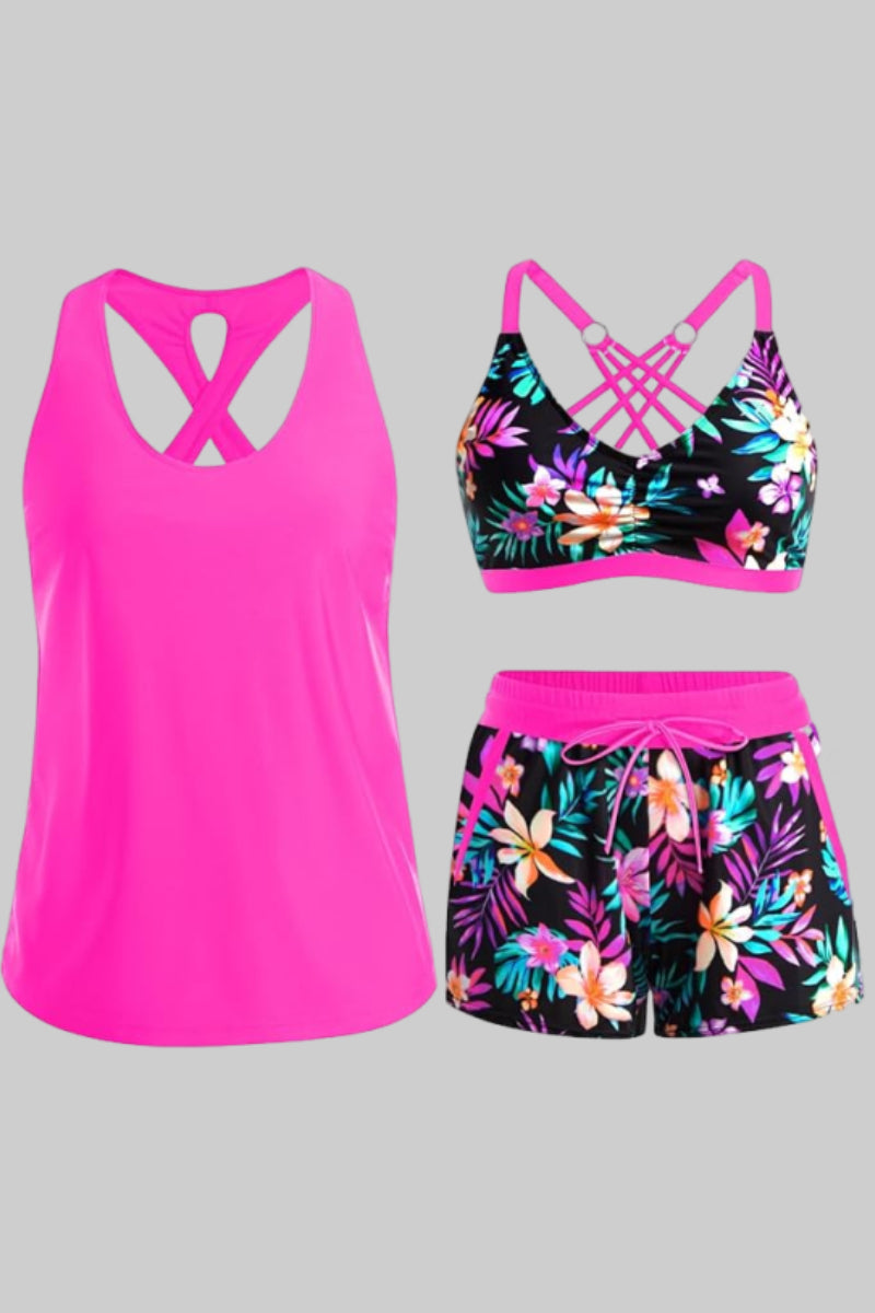 3 Piece Tankini with Shorts - Sporty Swimsuit