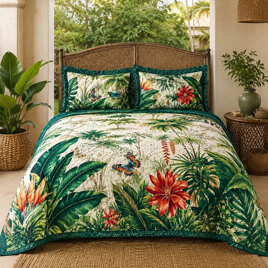 Tropical Botanical Quilted Bedding Set