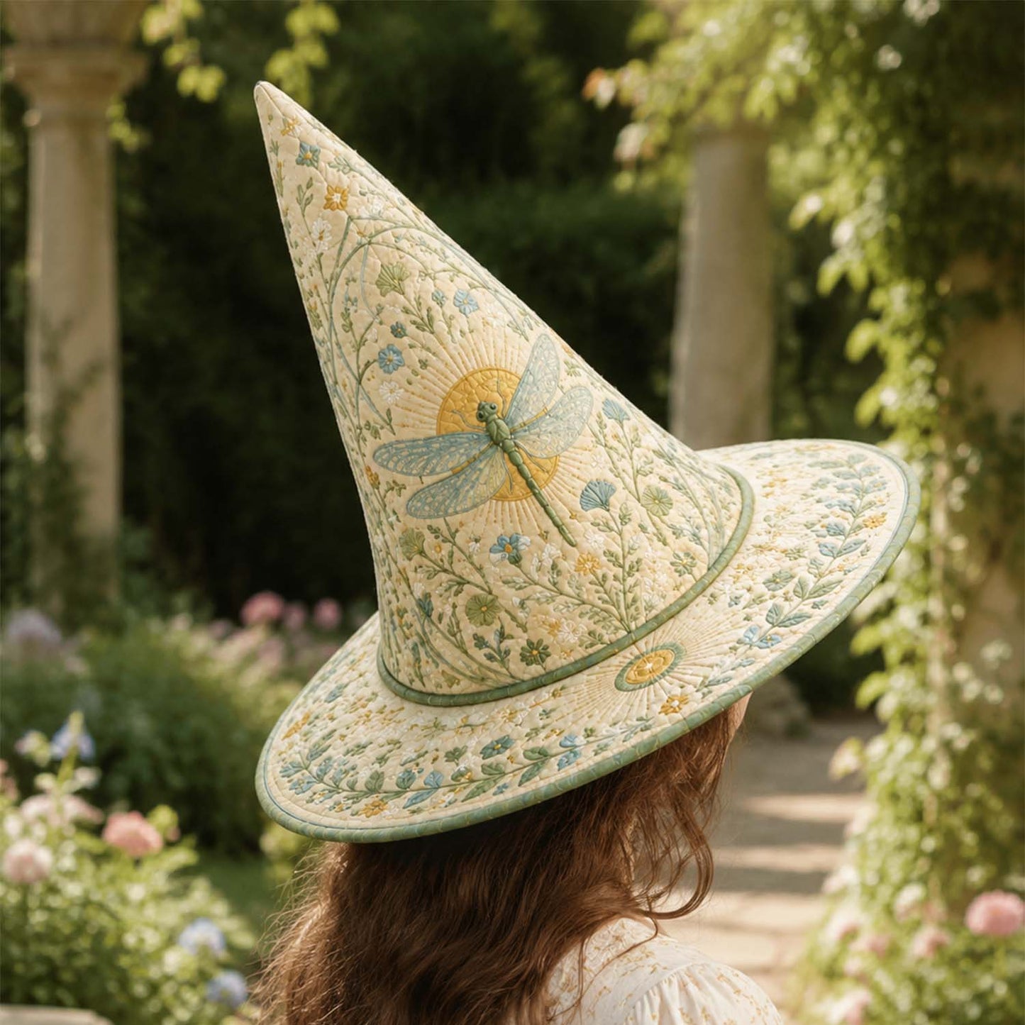 Dragonfly Garden Vintage Fairy Handcrafted Quilted Witch Hat