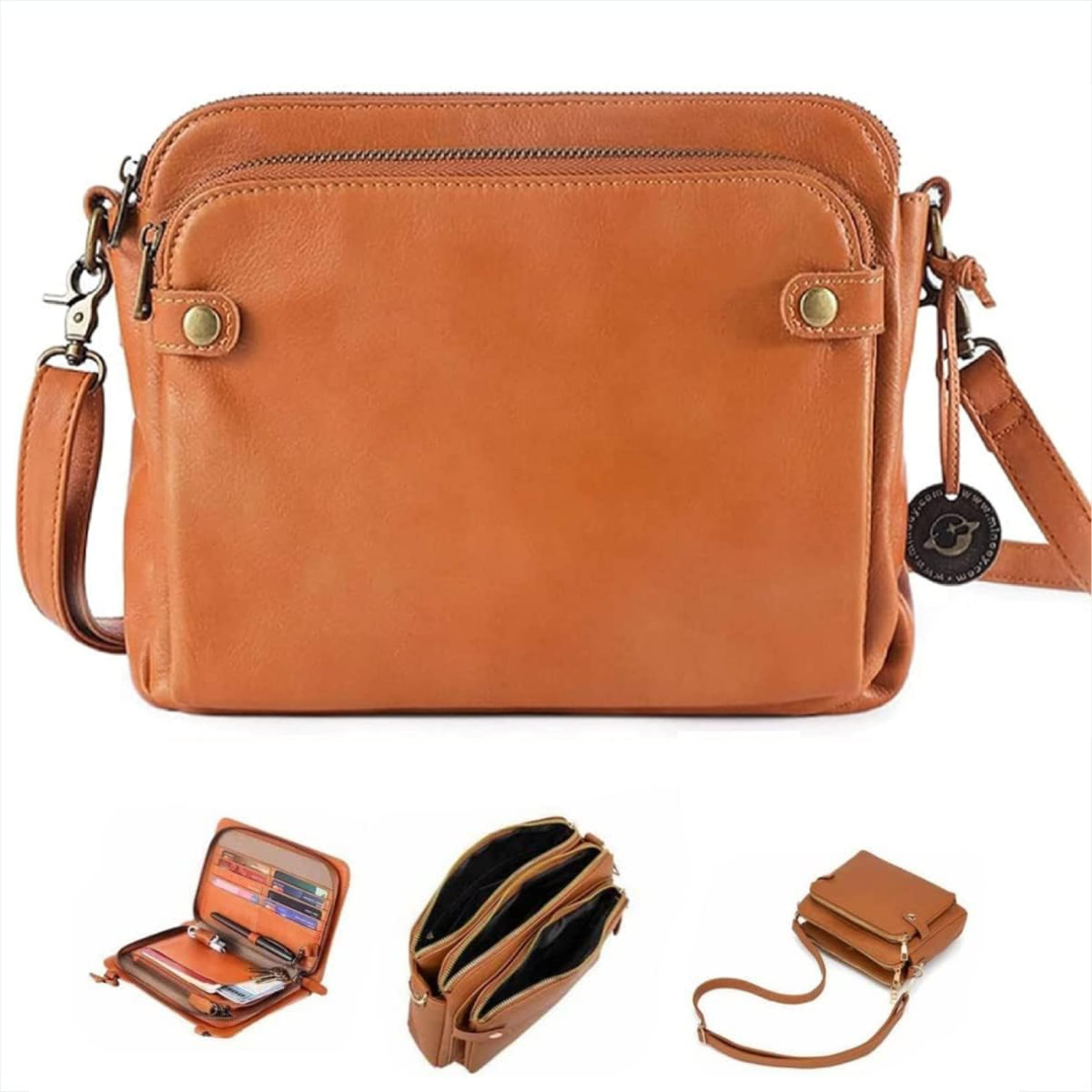 Three Layer Leather Crossbody Shoulder