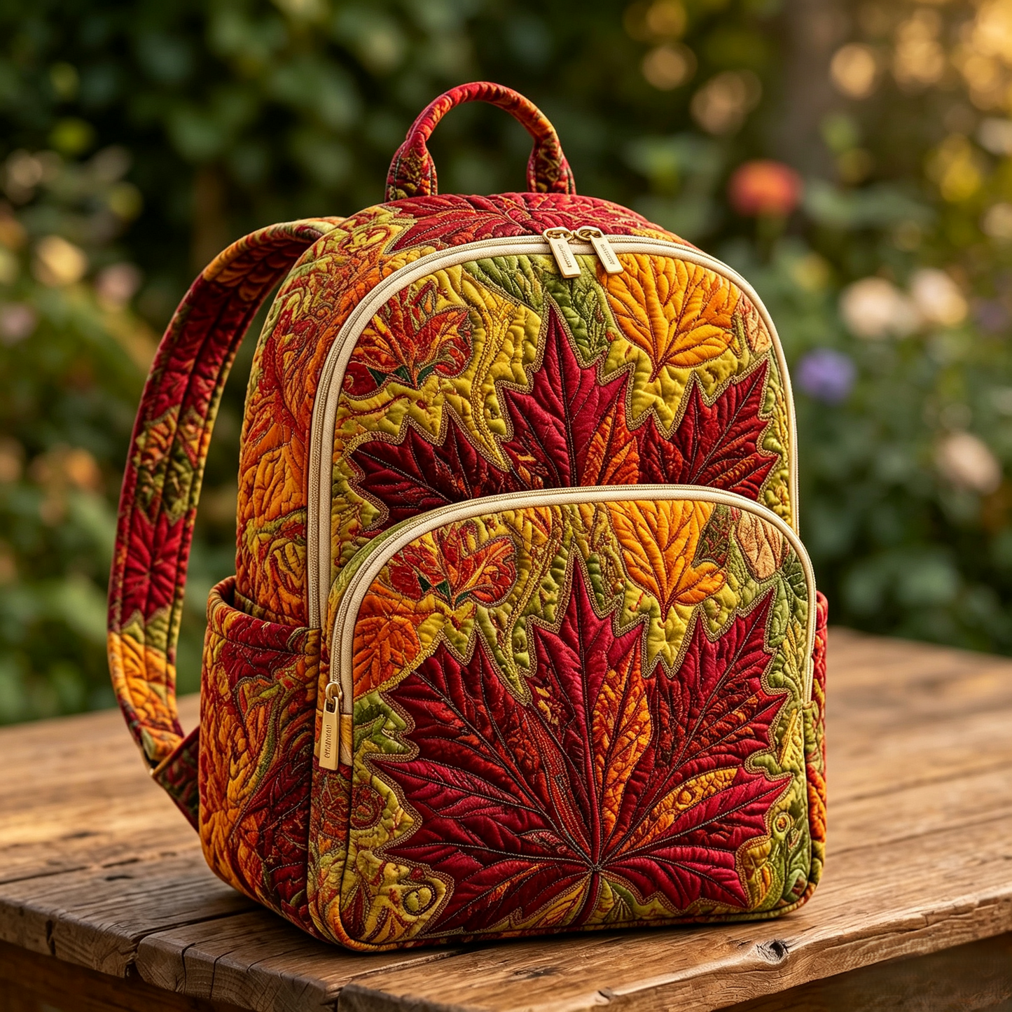 Autumn Maple Leaf Quilted Backpack