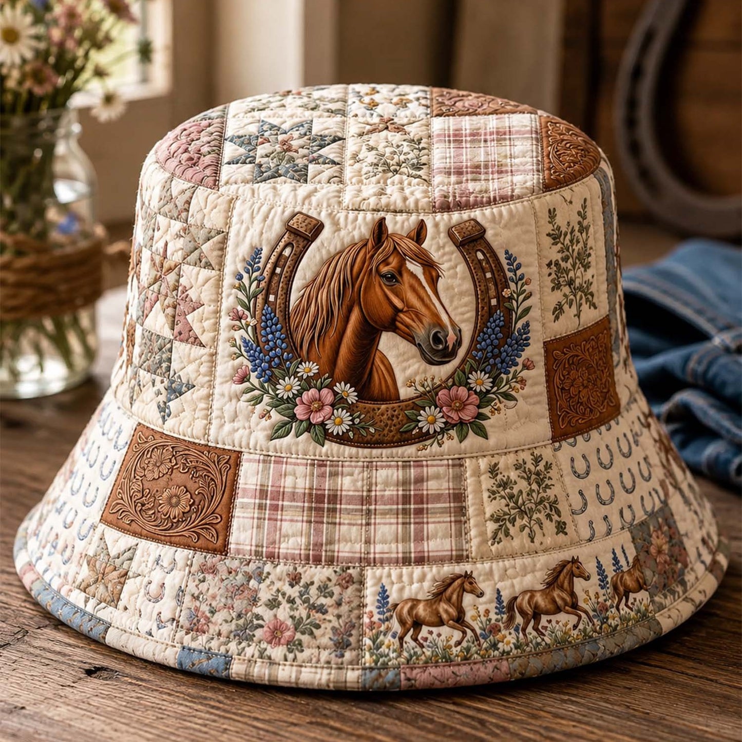 Western Horse Quilted Bucket Hat
