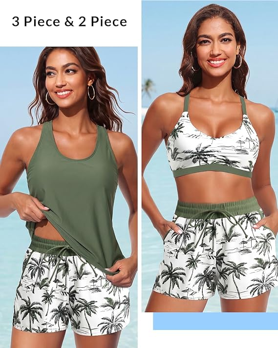 3 Piece Tankini with Shorts - Sporty Swimsuit