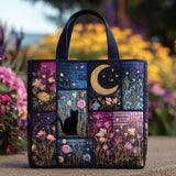 Floral Cat Night Handmade Tote Bag