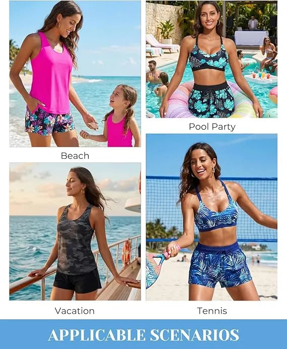 3 Piece Tankini with Shorts - Sporty Swimsuit
