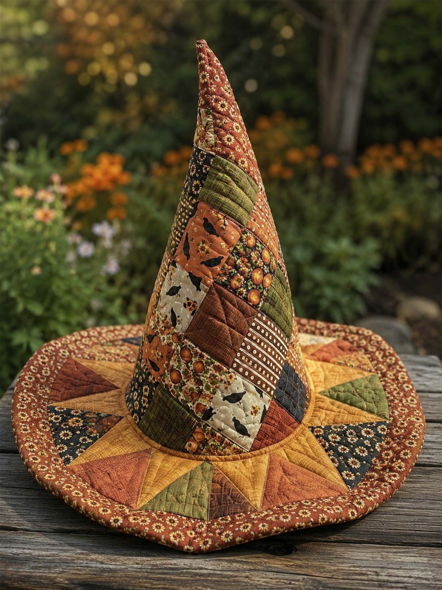 Vintage Harvest Pumpkin Handcrafted Quilted Witch Hat