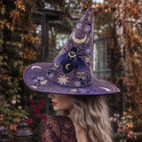 Purple Moon Mystic Celestial Handcrafted Quilted Witch Hat