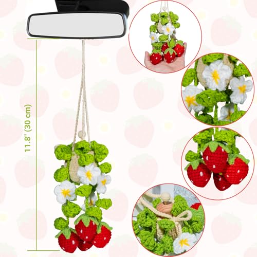 Crochet Strawberry Hanging Plant for Car Air Freshener