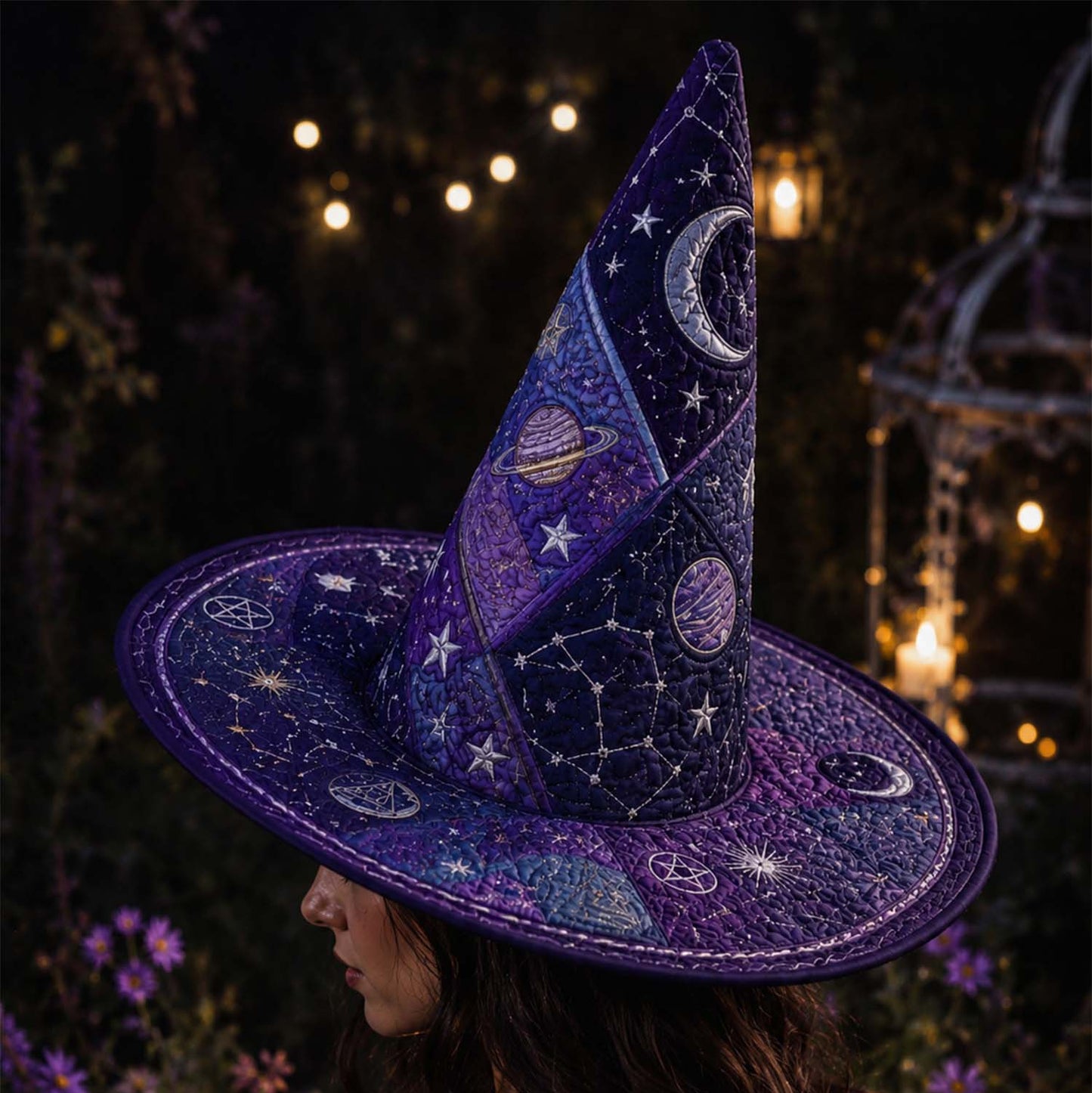 Dark Academia CosmicHandcrafted Quilted Witch Hat
