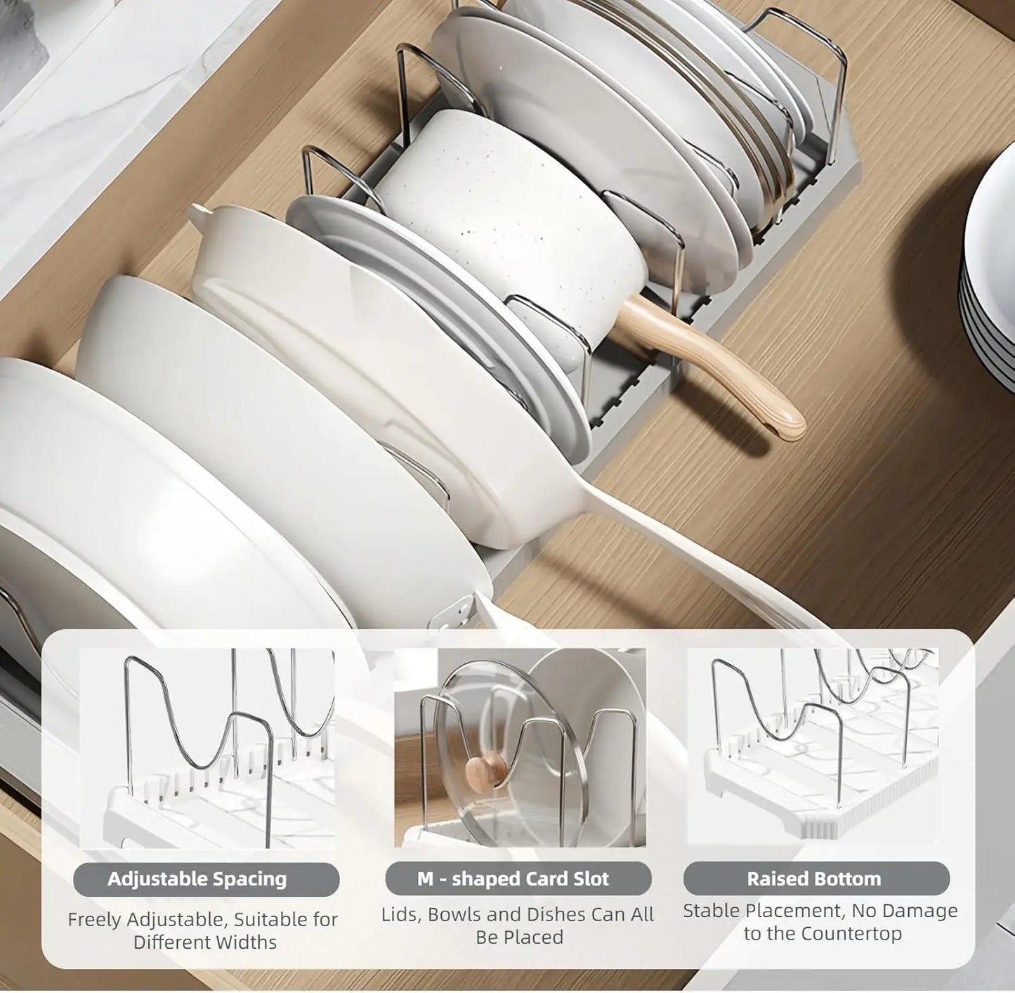 Pot Lids Organizer Rack for Cabinet and Countertop