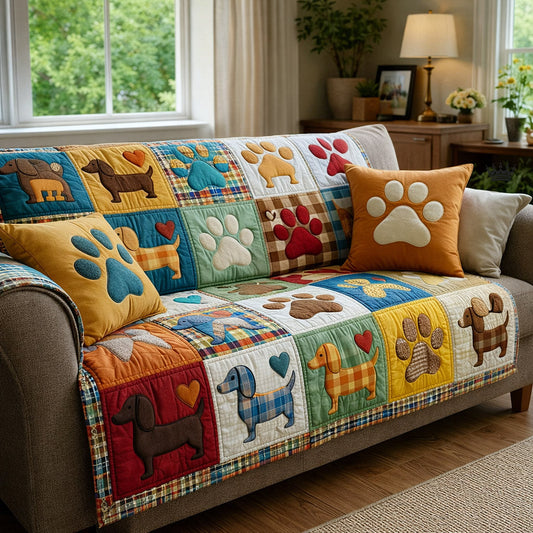 Dachshund Charm Quilted Sofa Cover