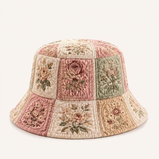 Vintage Rose Floral Quilted Bucket Hat