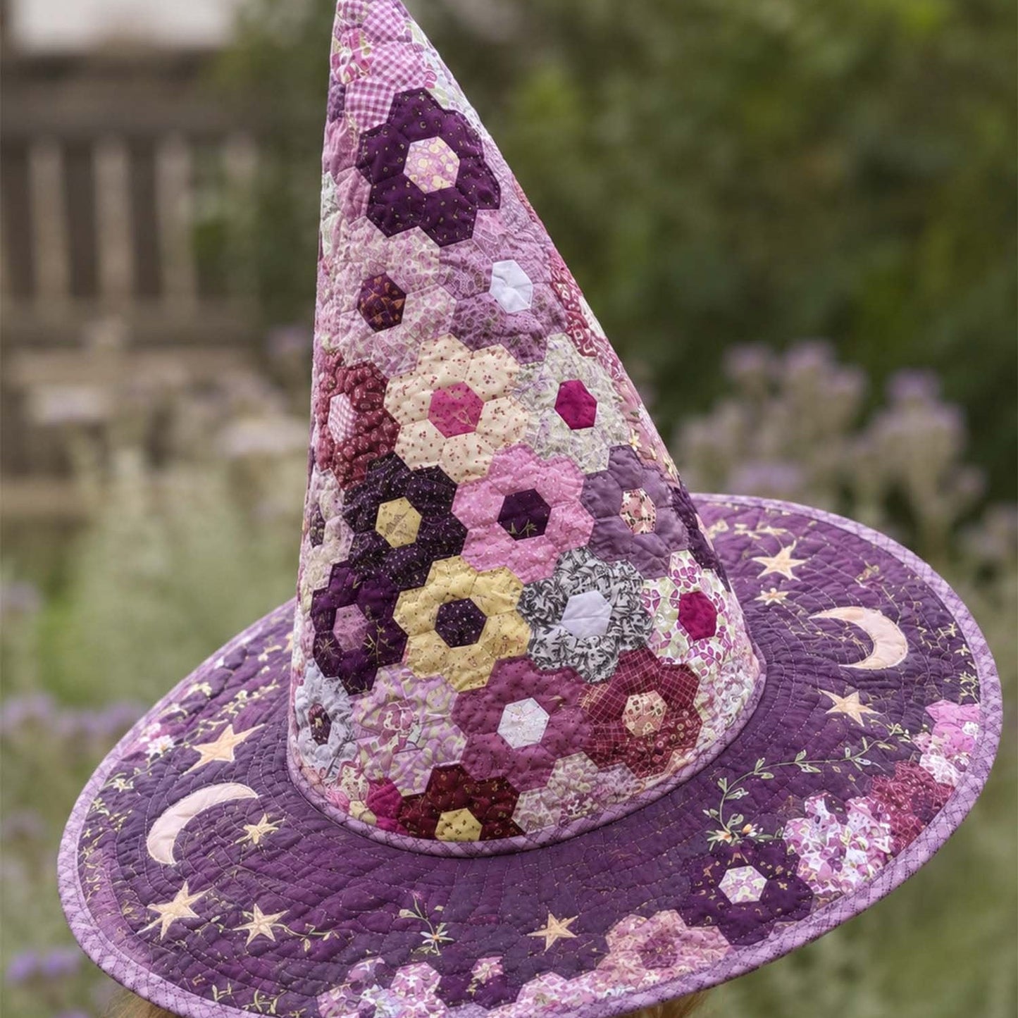 Hexagon Patchwork Celestial Handcrafted Quilted Witch Hat