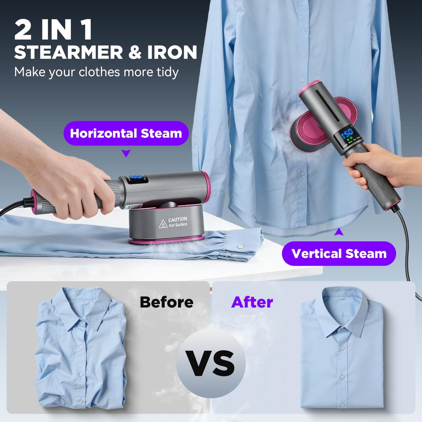 2-in-1 Steam Iron & Garment Steamer