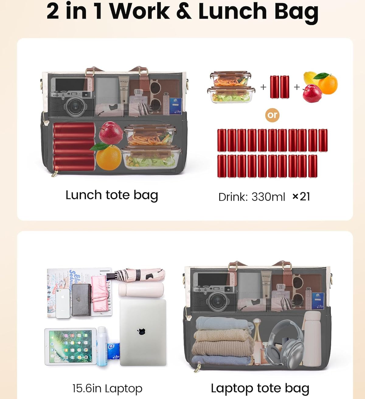 Lunch Bag for Women with Insulated Lunch Compartment