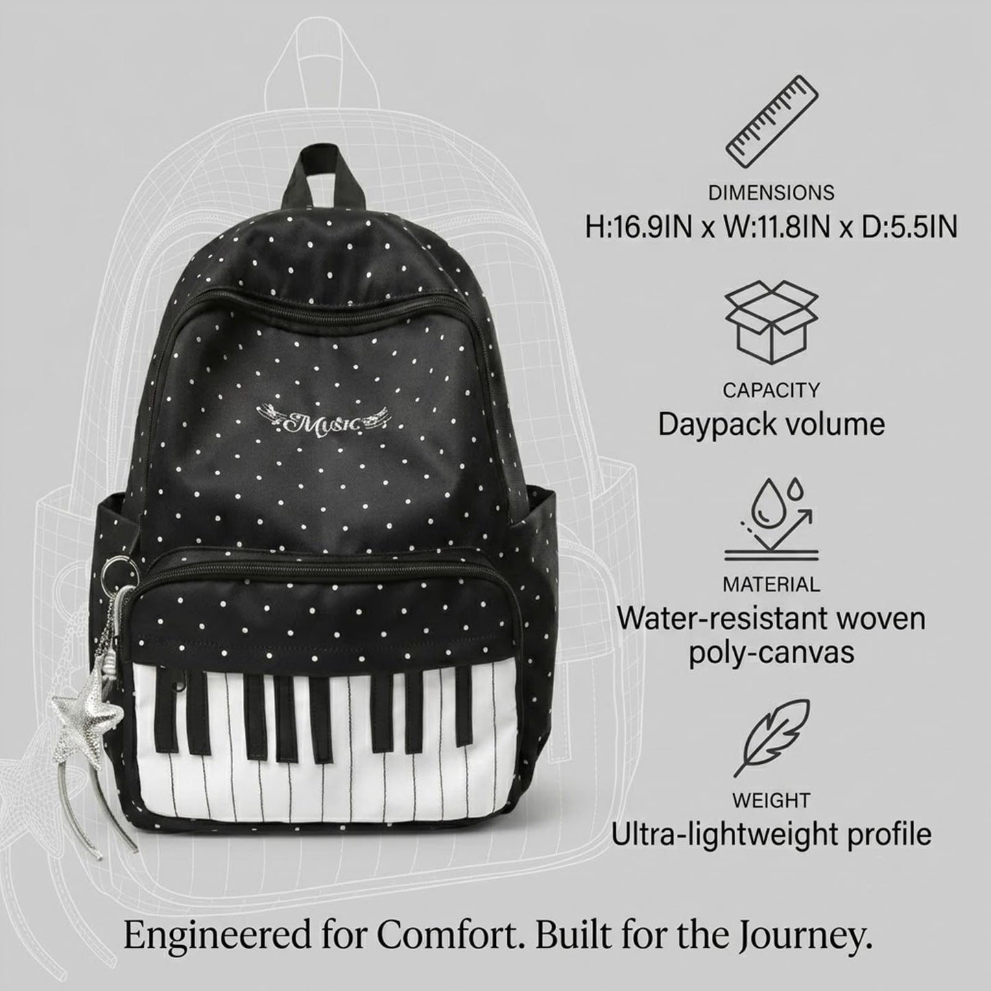 Piano Backpack – Whimsical Polka Dot Music Daypack