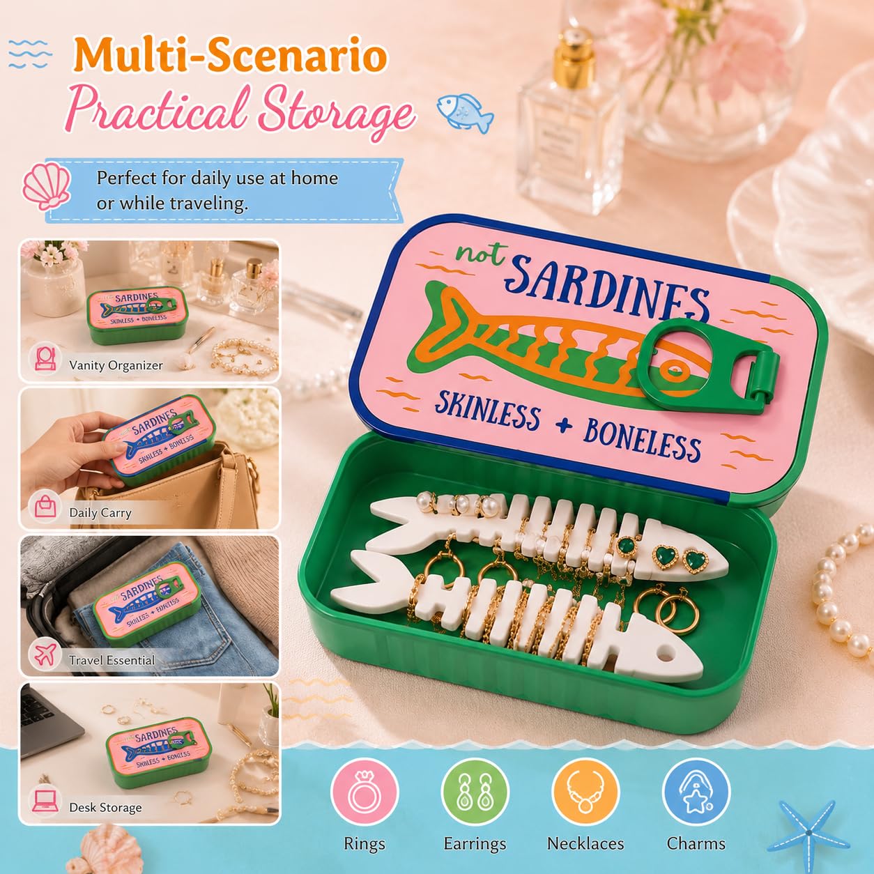Vintage Sardine Jewelry Box Organizer