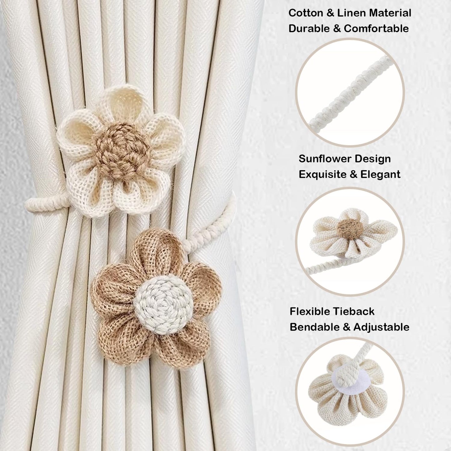 Twisted Boho Flower Curtain Tiebacks for Curtains