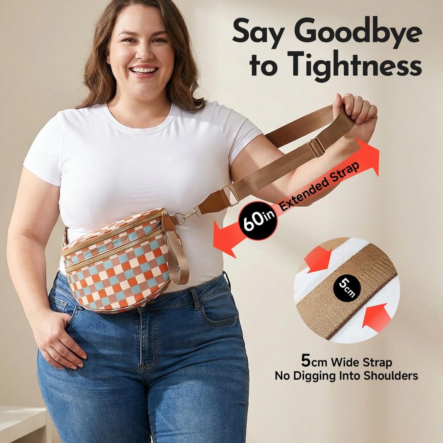 Plus Size Checkered Nylon Crossbody Bum Bag