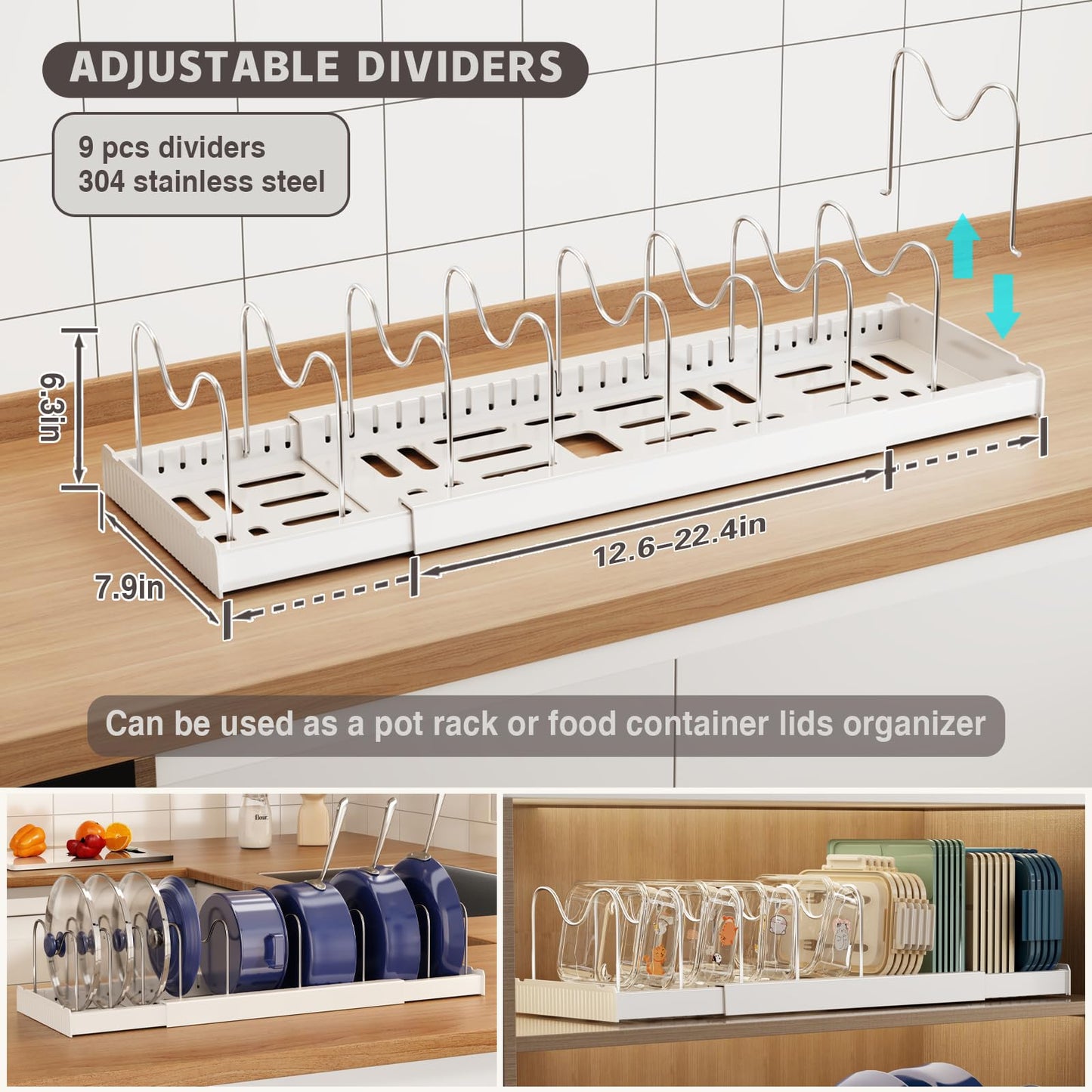 Pot Lids Organizer Rack for Cabinet and Countertop