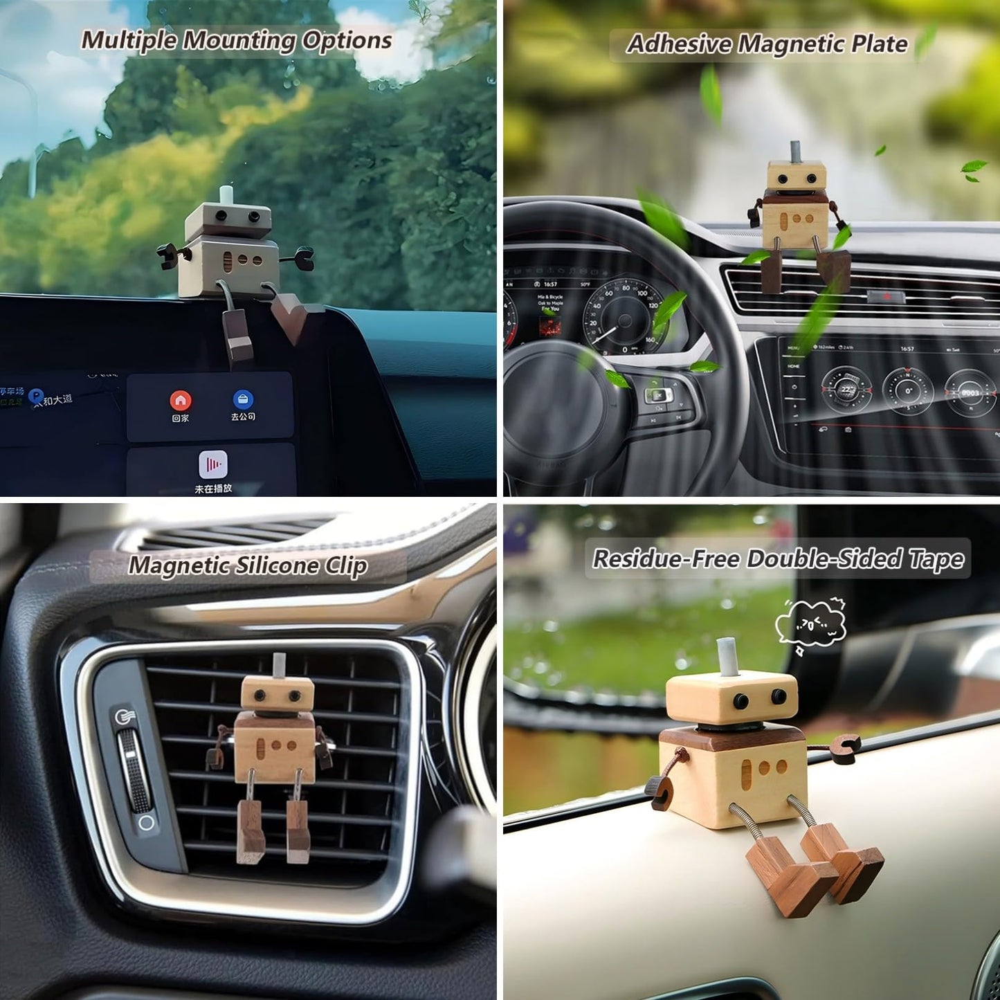 Car Air Fresheners Cute Shaking Wooden Man Figurine Diffuser (No essential oils）
