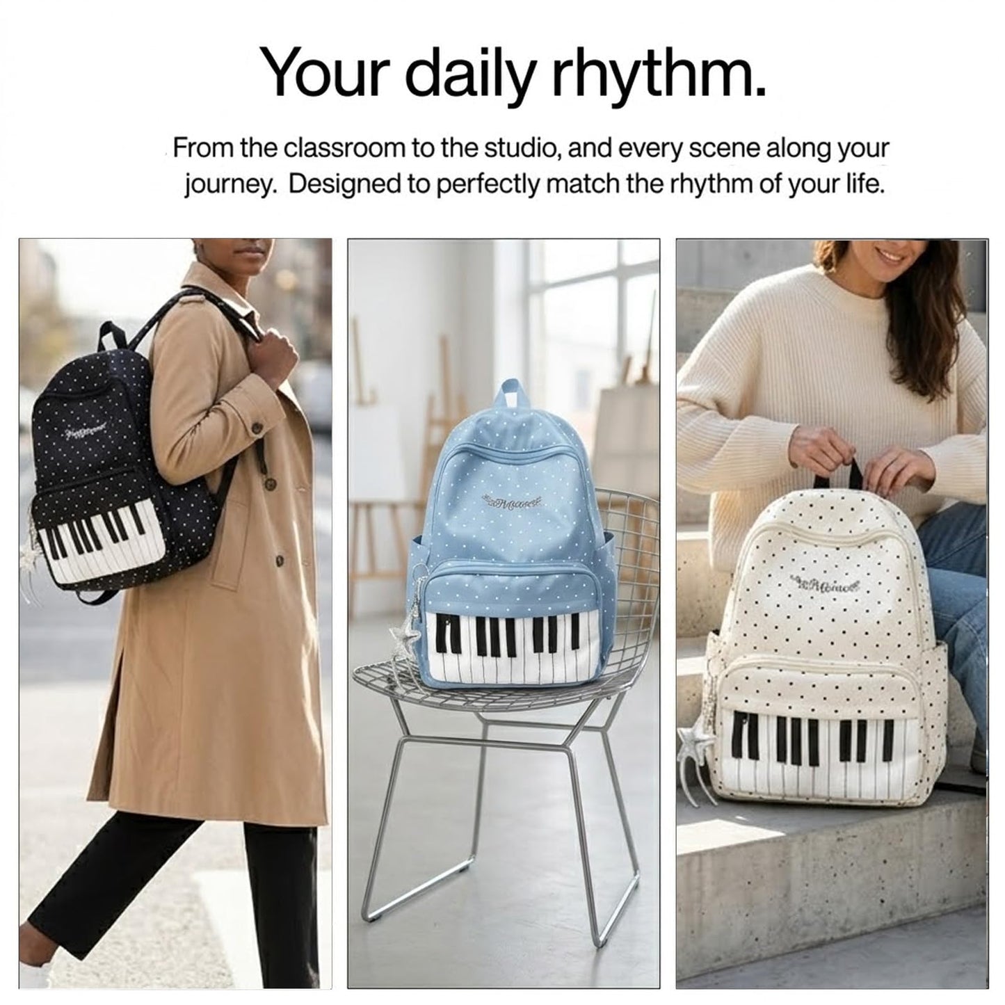 Piano Backpack – Whimsical Polka Dot Music Daypack
