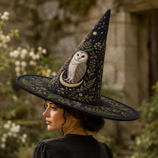 Moonlit Owl Dark Forest Gothic Handcrafted Quilted Witch Hat
