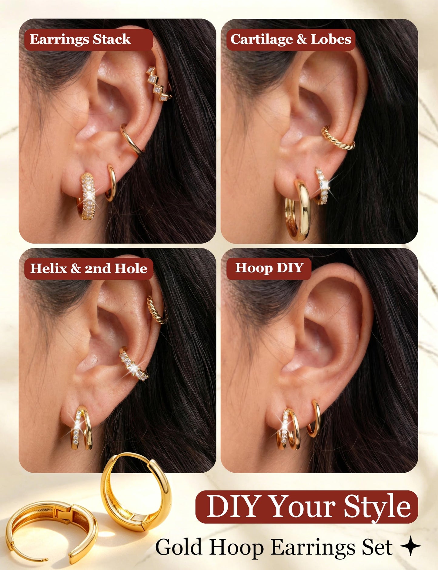 8 Pairs Gold Hoop Earrings Set for Women