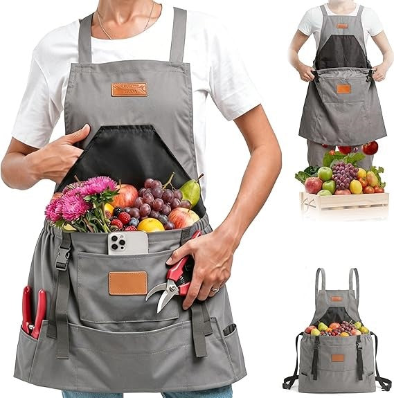 Gardening Apron with Pockets -Instant-Release Harvest System