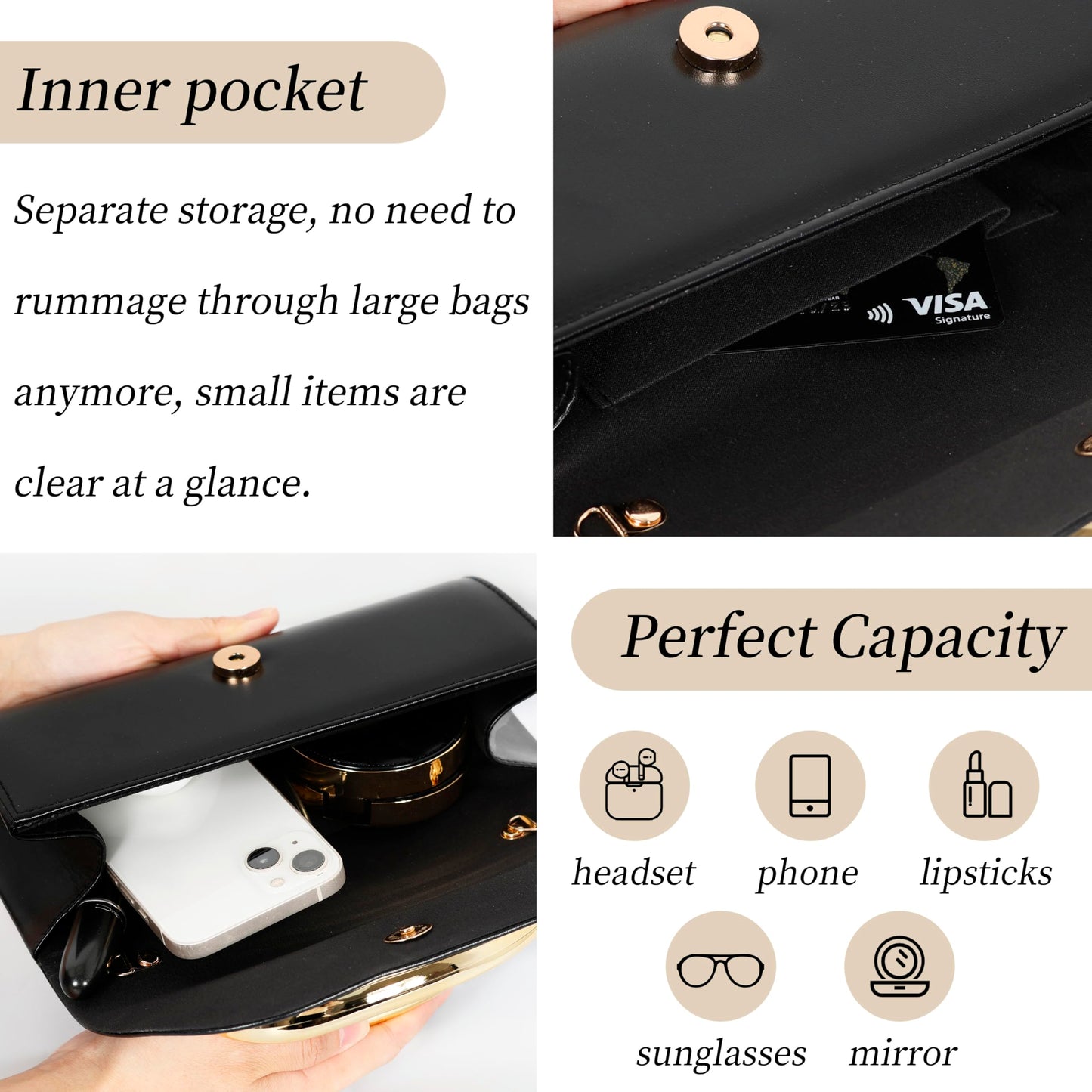 Metal Handle Metallic Clutch Purse