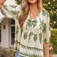 Boho Floral Button Down V Neck Blouses Shirts