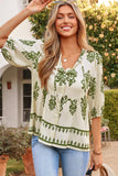 Boho Floral Button Down V Neck Blouses Shirts