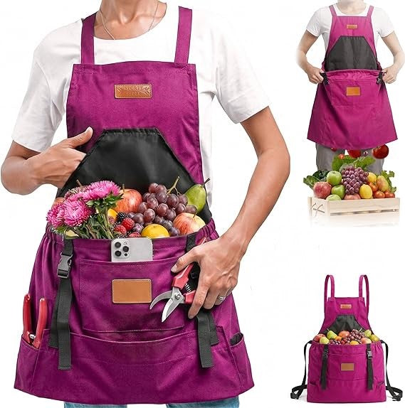 Gardening Apron with Pockets -Instant-Release Harvest System