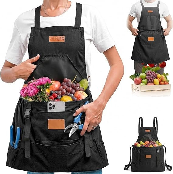 Gardening Apron with Pockets -Instant-Release Harvest System