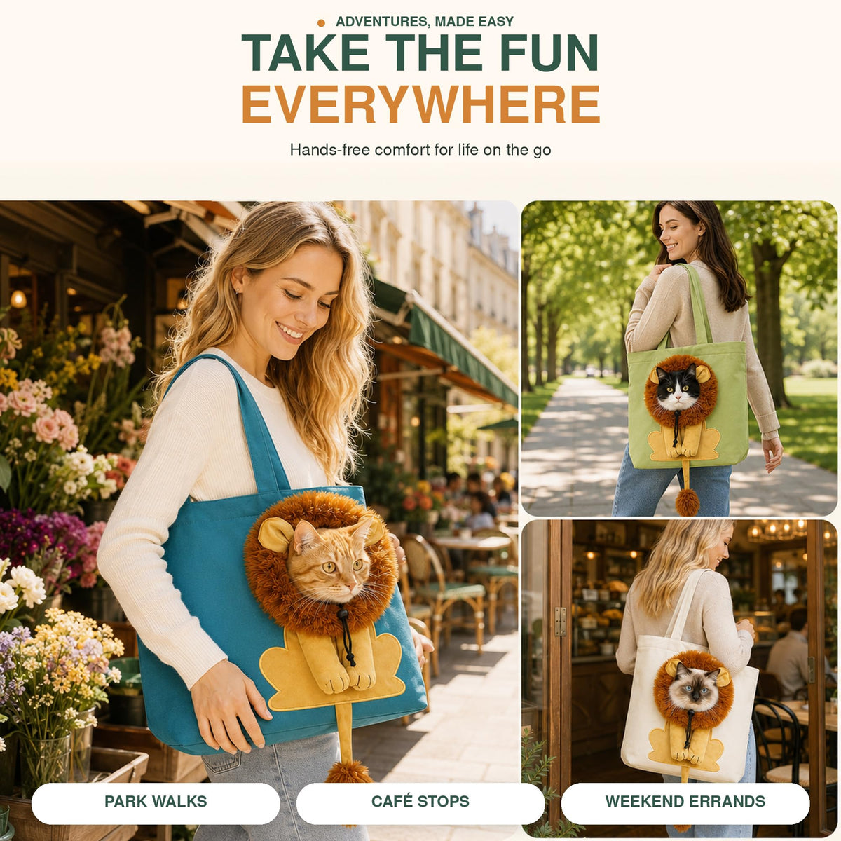 Lion Costume Portable Pet Canvas Carrier Shoulder Bag