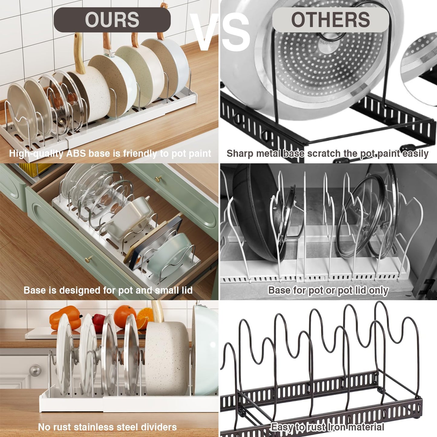 Pot Lids Organizer Rack for Cabinet and Countertop