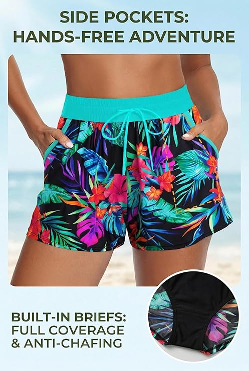 3 Piece Tankini with Shorts - Sporty Swimsuit